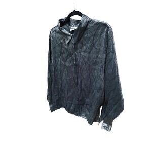 Vintage TR Bentley Plus Silver Blouse Size 16w Button Up Shiny